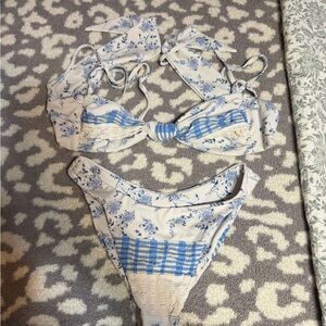 Blue and White Floral Bikini Set